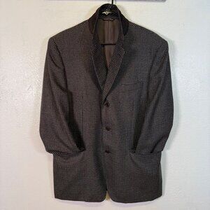 Canali Blazer Mens 40R Wool Brown Blue Houndstooth 3-Btn Made Italy Sport Coat